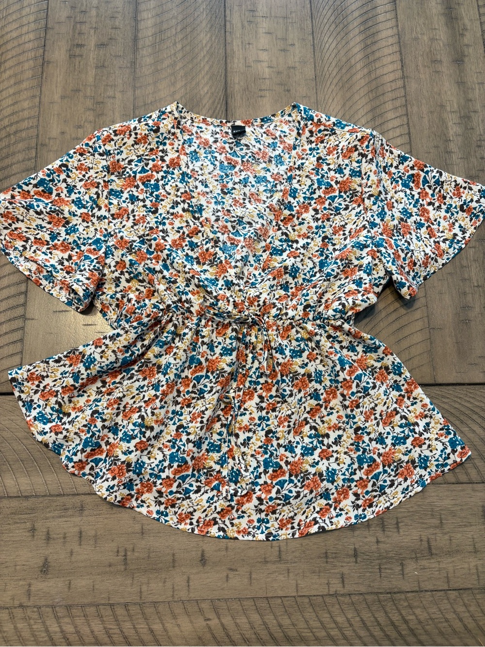 Floral V-Neck Cinched Waist Blouse